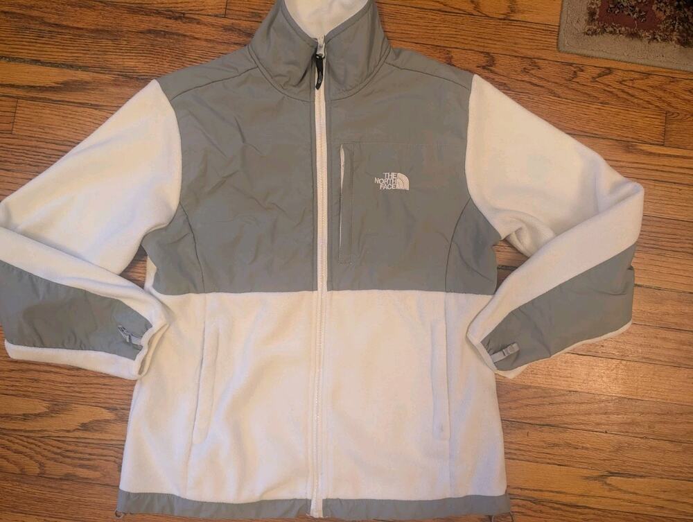 The North Face Denali Zip Jacket Women's Large White Gray Adjustable